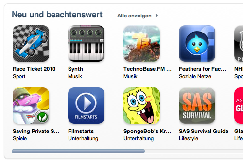 Feathers for Facebook: currently featured on the German App Store