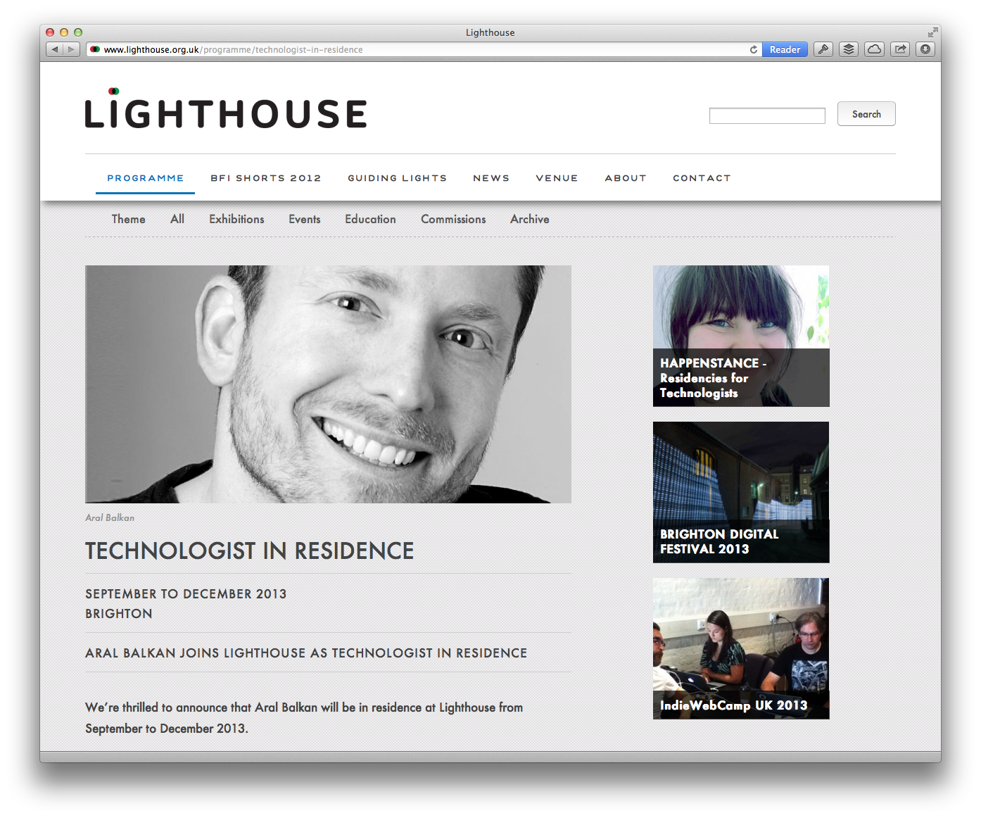 Screenshot my Technologist in Residence page at Lighthouse.