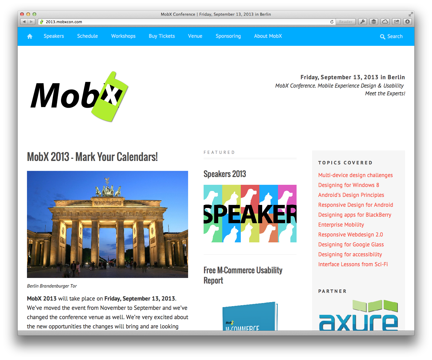 Screenshot of the Mobx mobile conference web site that takes places on September 13 in Berlin.