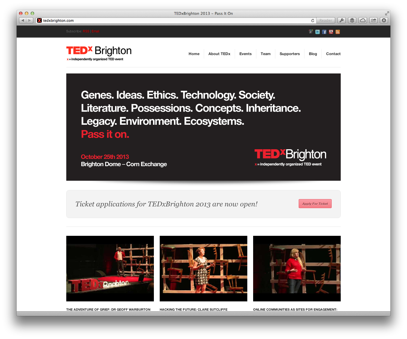 Screenshot of the TEDxBrighton web site