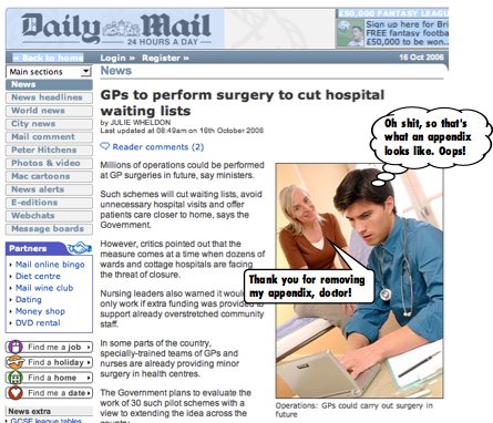 GPs to perform surgery in the UK: No way I'm letting a GP cut me up! :)