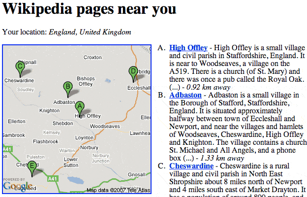 Wikinear: location-based Wikipedia articles