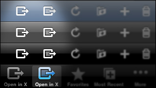 Open in External App iPhone toolbar and tab bar icons