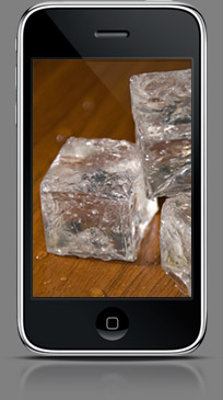 iPhone with ice-cubes on the screen. Photo by Kyle May.